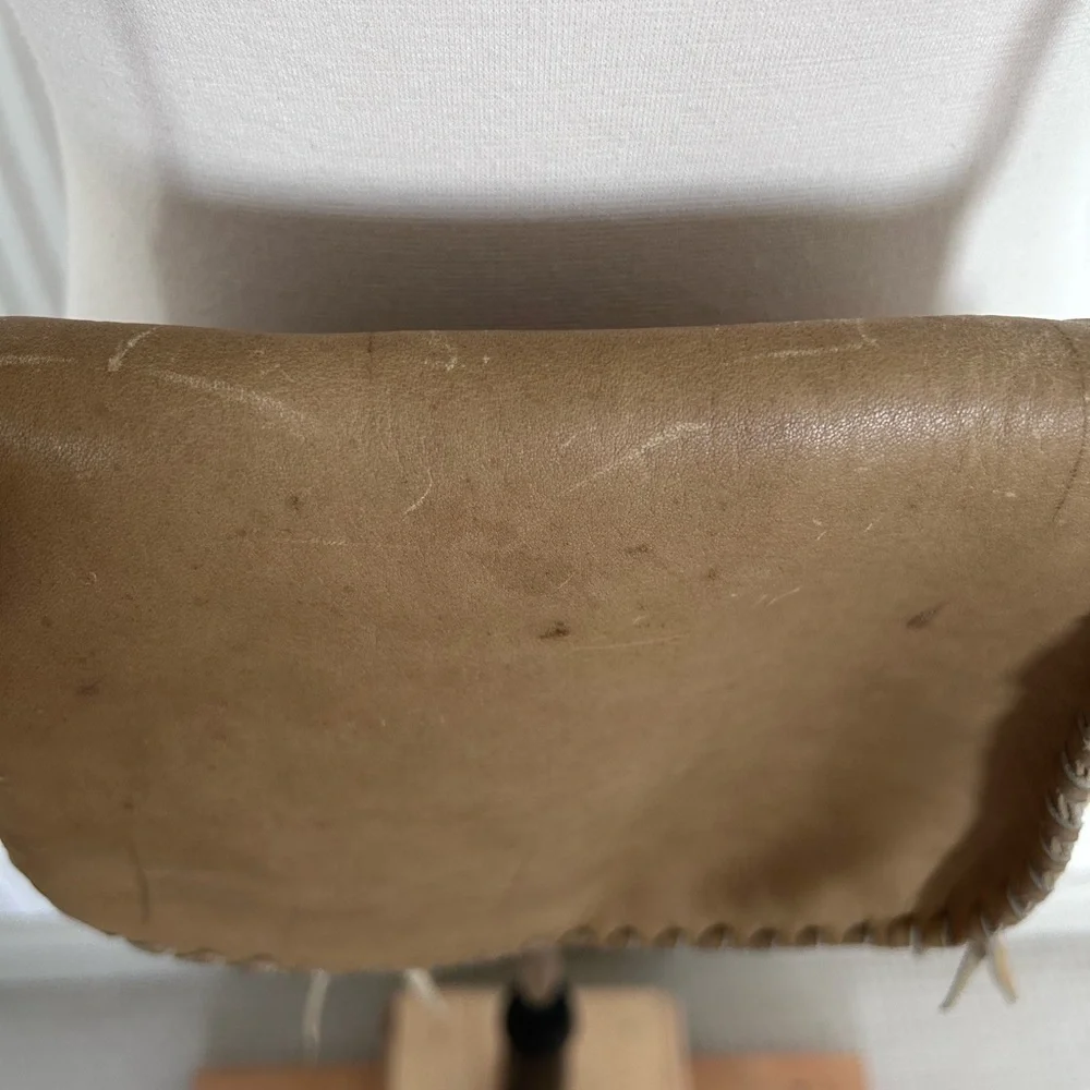 Vintage 70s Southwest Green Leather Crossbody Bag Hand Tooled Braided Handle